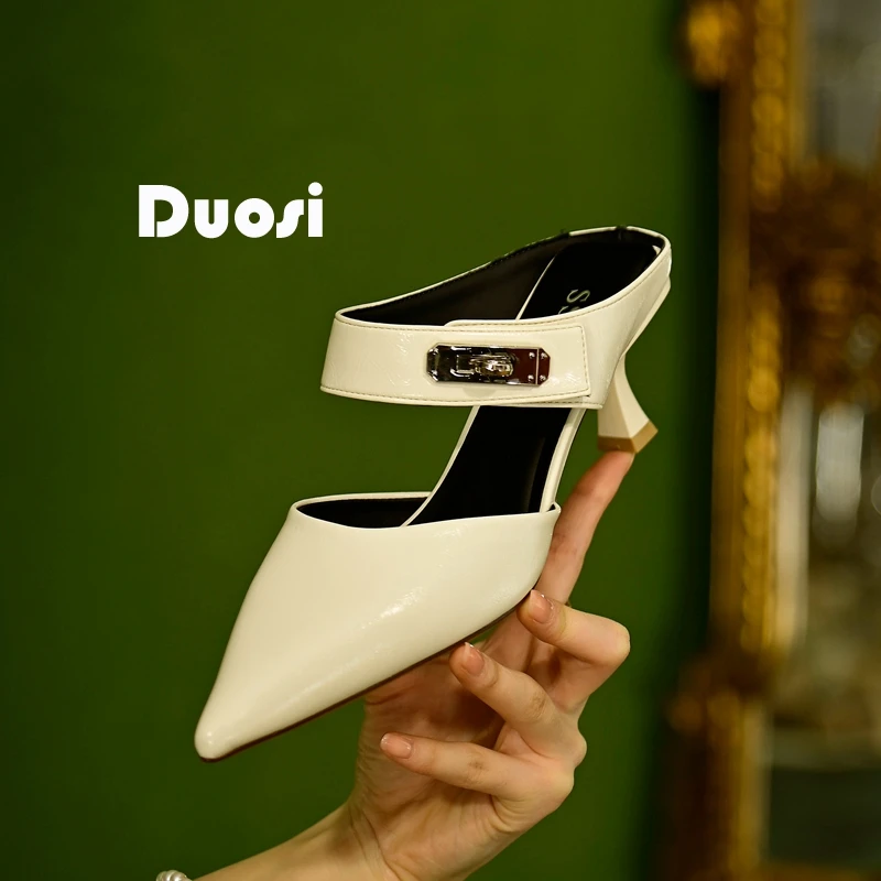 【DUOSI】6cm外穿时尚穆勒鞋女夏懒人鞋细跟高跟鞋包头拖鞋K5013-3