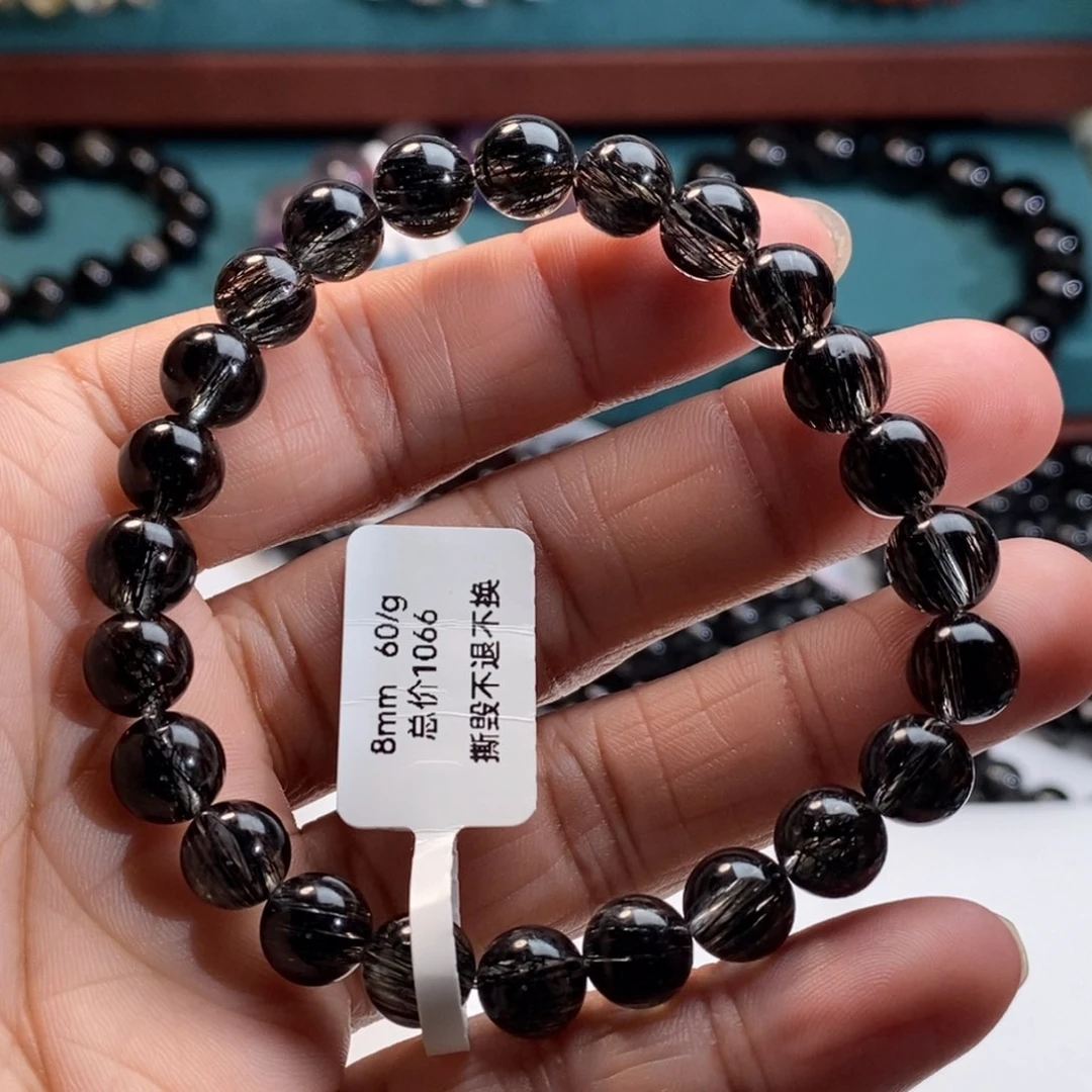 水晶手串未镶嵌1066黑发晶全透体满发顺发8mm毕业级