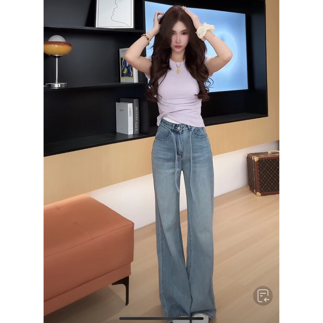 【TTIAN】高定腰带配饰款高腰显瘦阔腿牛仔裤TT-9004