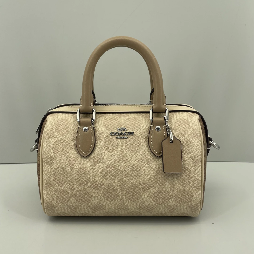 99新 COACH/蔻驰 rowan奶茶色老花迷你波士顿18*13*10 E060705