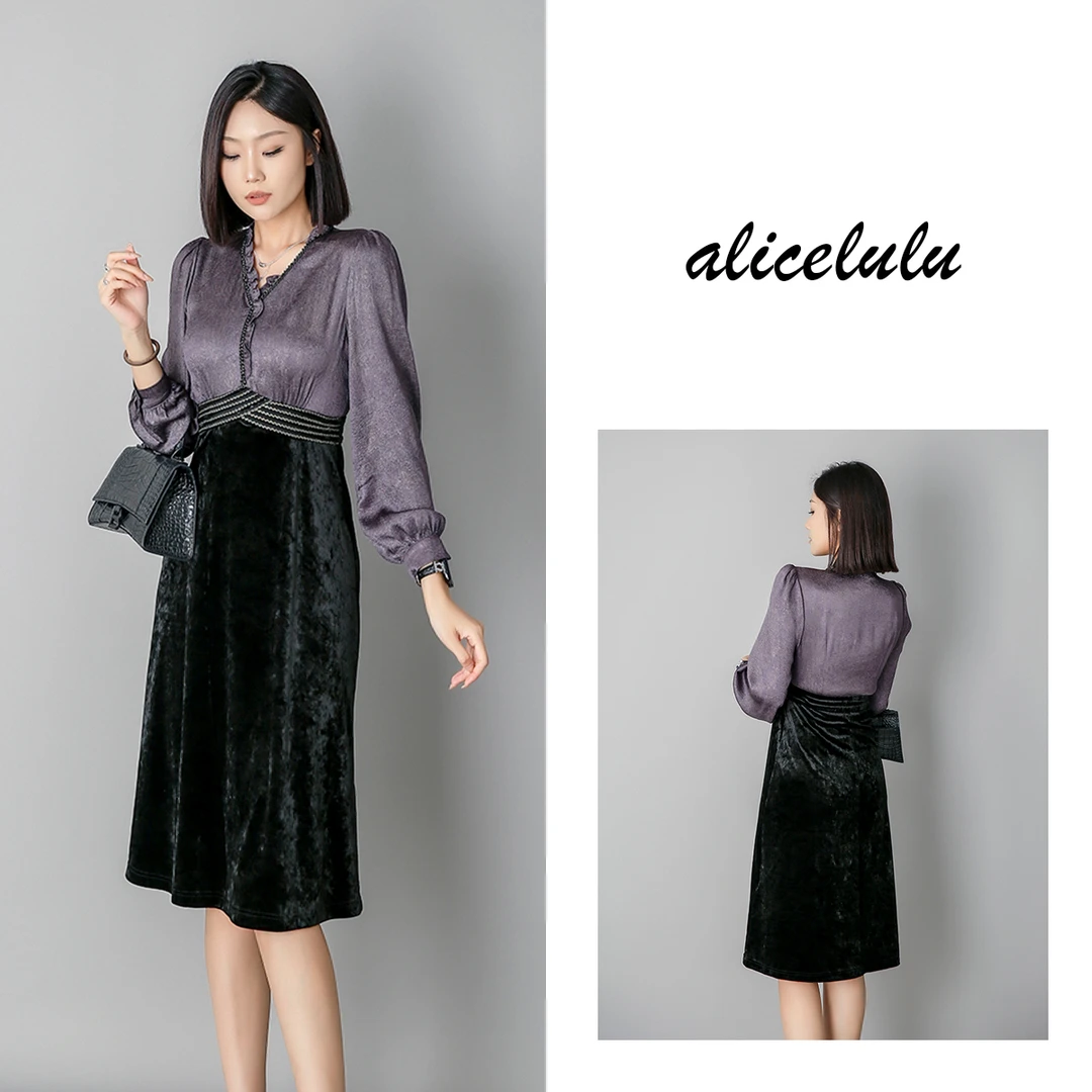 4[alicelulu] “名仕晚宴”连衣裙 名媛丝绒 浪漫花边 S2139055W