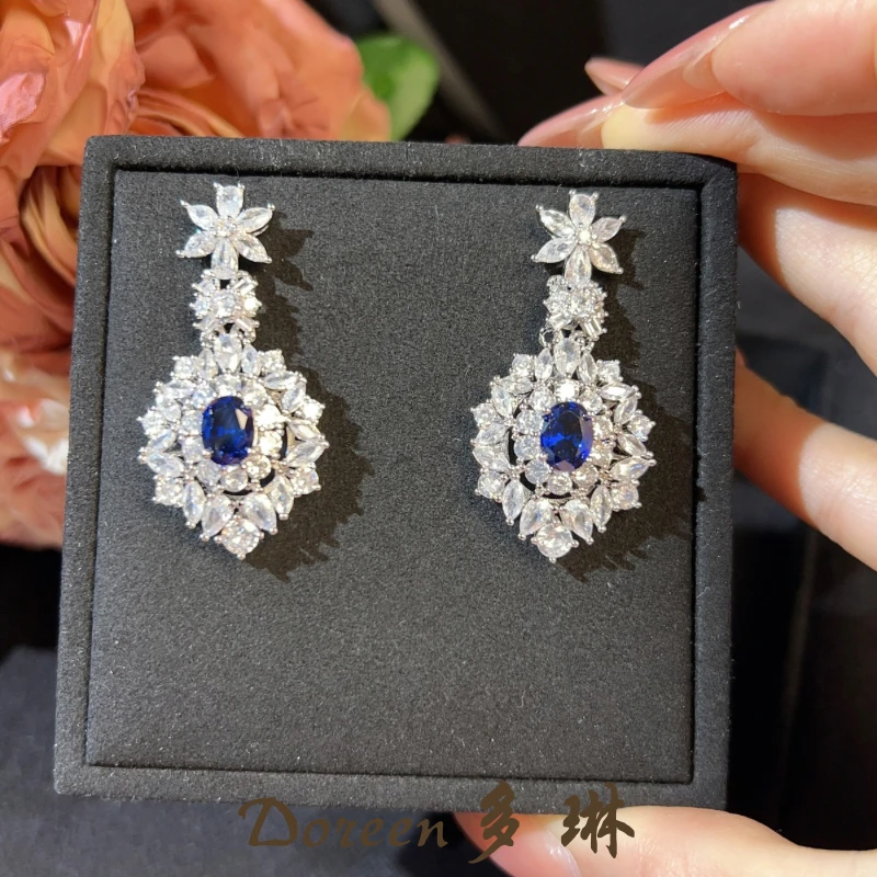 铜合金耳饰 宝蓝色花朵耳环NC786