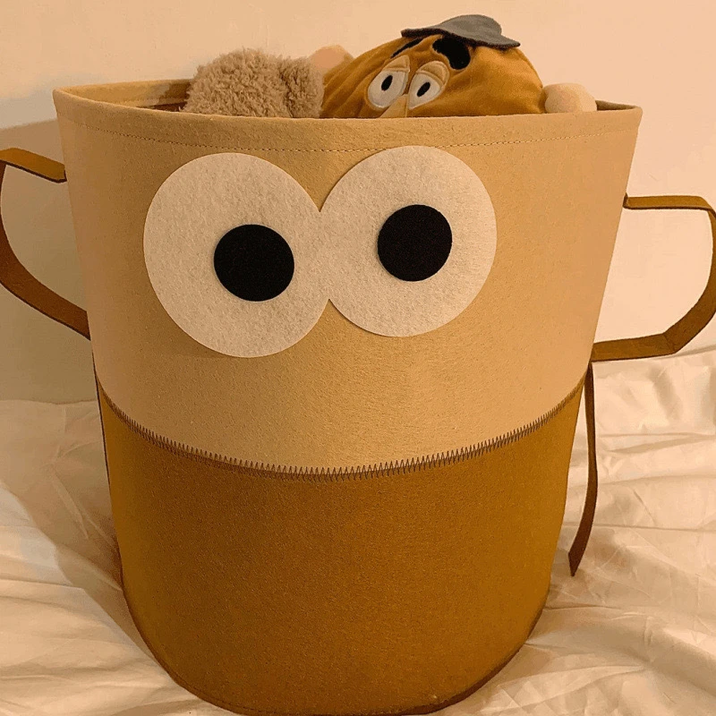 家用大眼仔置物篮大容量可折叠毛毡玩具杂物收纳桶