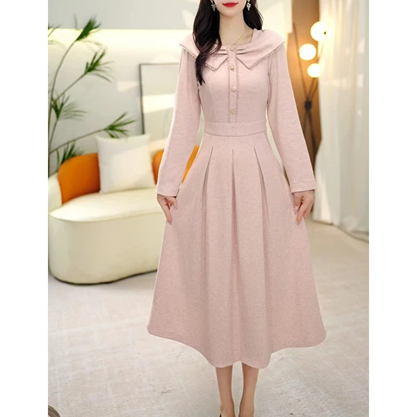 L5870 秋冬2025新款小香风连衣裙女长裙名媛气质收腰显瘦长袖裙子
