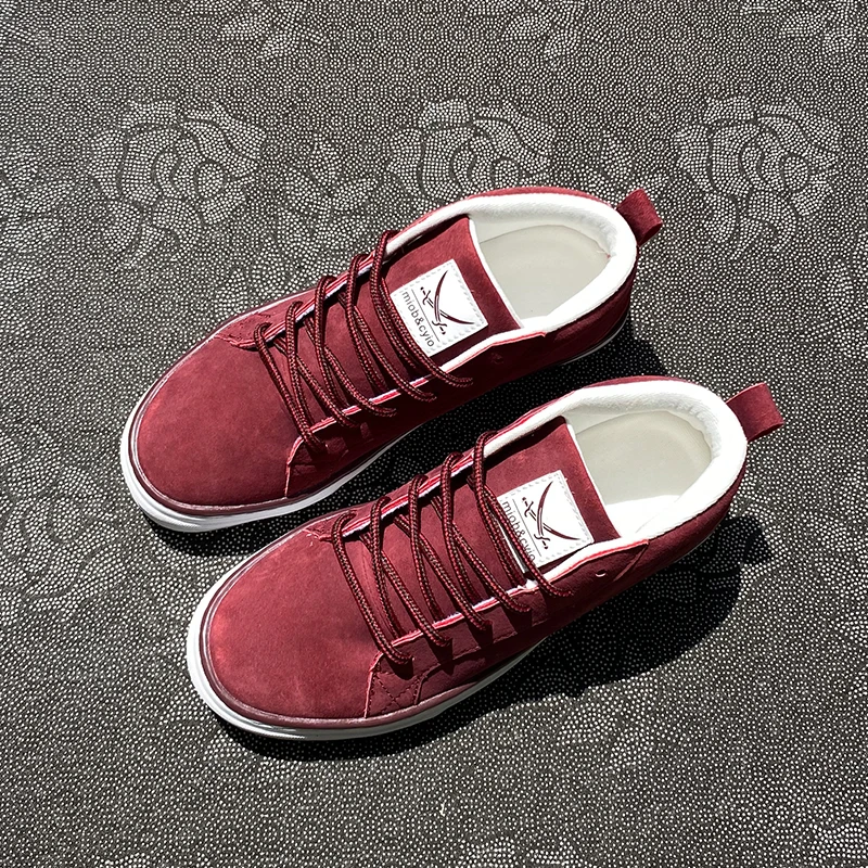 秋季新款中帮酒红色海盗鞋休闲板鞋时尚潮流学生潮鞋小众鞋子男鞋