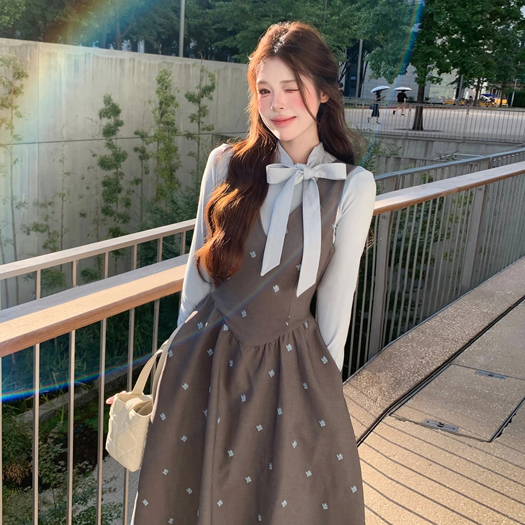 【现货+运补】韩系温柔风波点高级气质显瘦女装打底上衣连衣裙7229