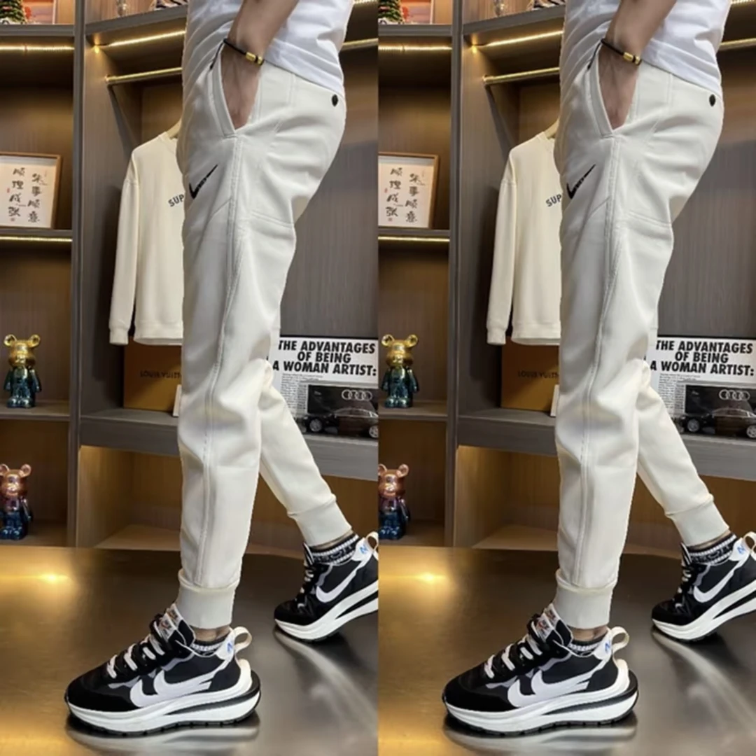 秋季男时尚修身小脚裤休闲裤刺绣505裤子秋冬束脚卫裤弹力加绒