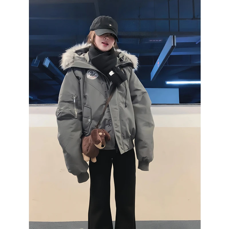 美式复古毛领工装派克棉服男冬季加厚保暖高级感连帽棉衣情侣外套