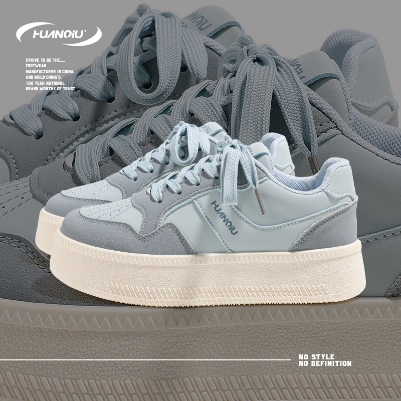 HUANQIU/环球小清新蓝色休闲板鞋女鞋2025春季新款小众厚底百搭鞋