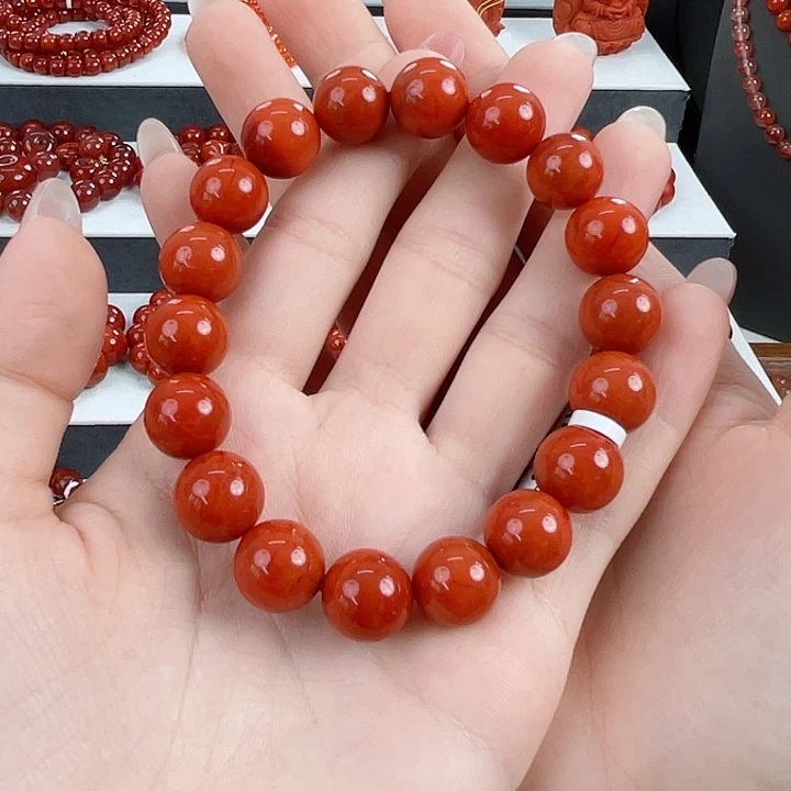 南红玛瑙未镶嵌瓦西柿子红火焰满肉11mm手串