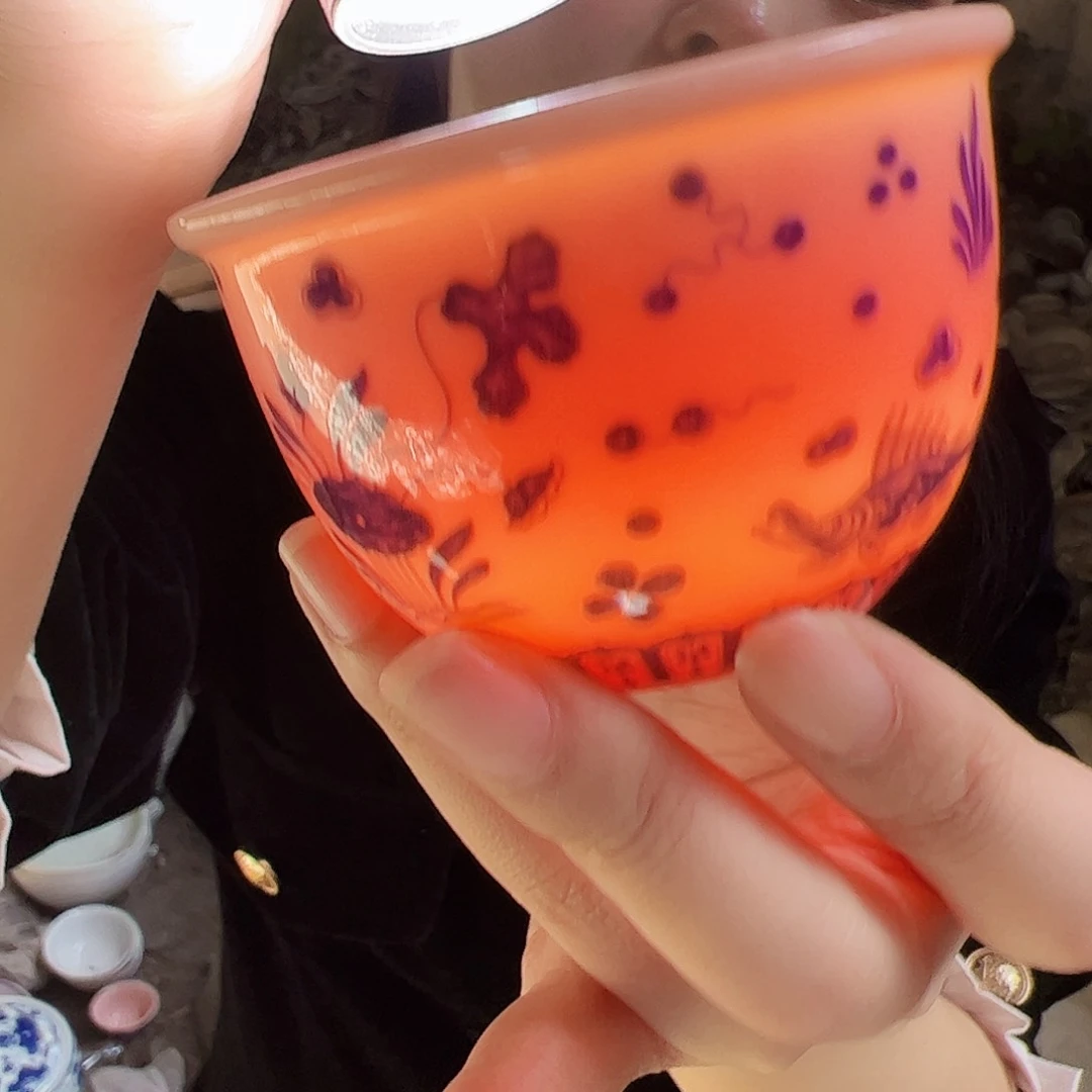 摆件瓷景德镇红xixi青花鱼藻杯