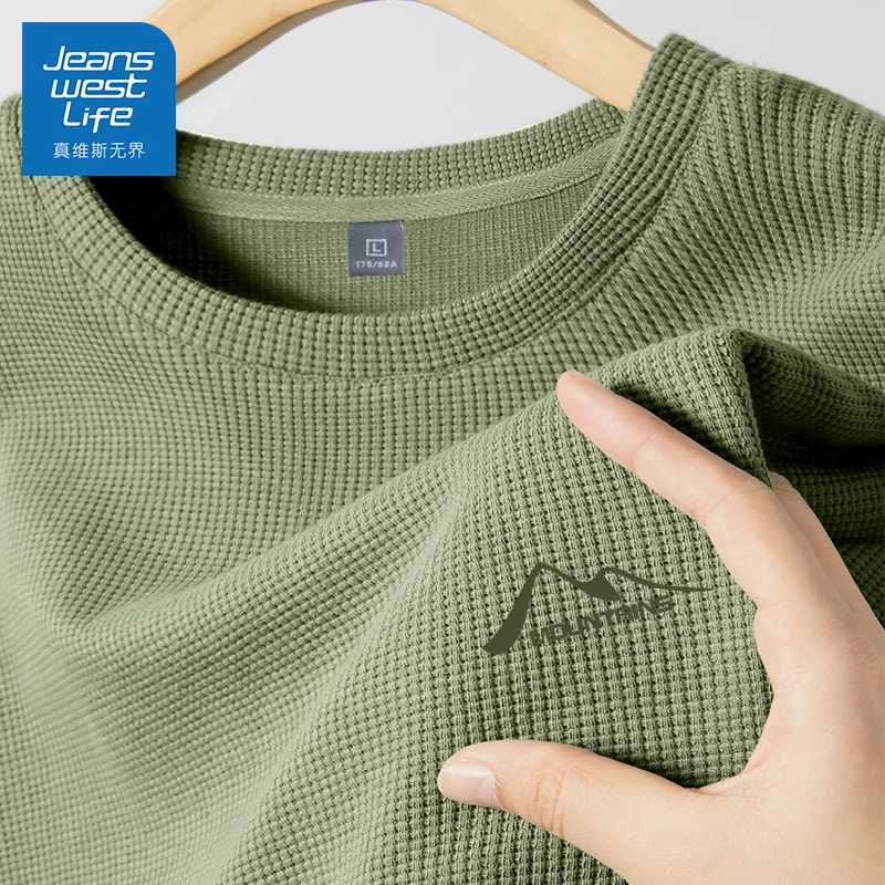 真维斯无界华夫格基本款长袖T恤男秋冬山系显瘦ins风慵懒感美式内