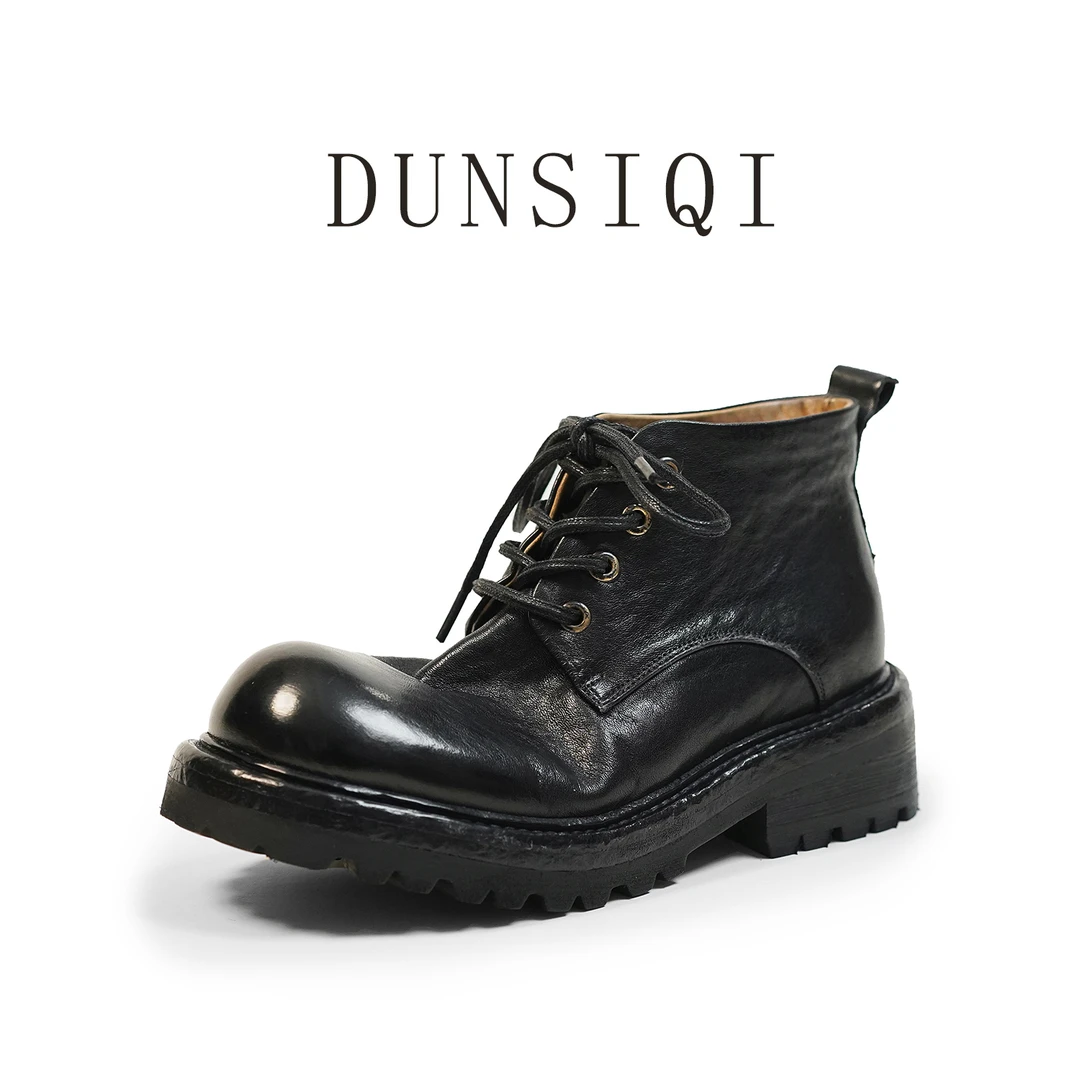 【DUNSIQ】A3008复古水洗马皮靴手工鞋英伦风真皮底短靴情侣款