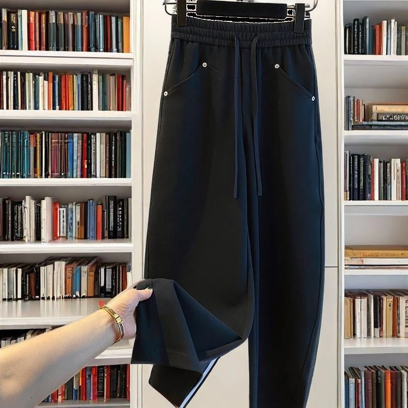 大码300斤欧货百搭宽松直筒休闲裤男女夏季垂感显瘦松紧腰阔腿裤