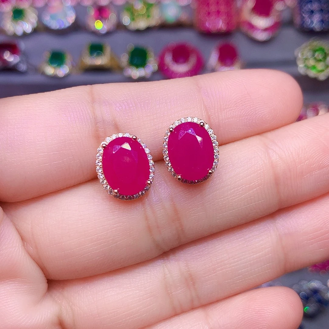 银S925镶嵌耳饰红宝石慧