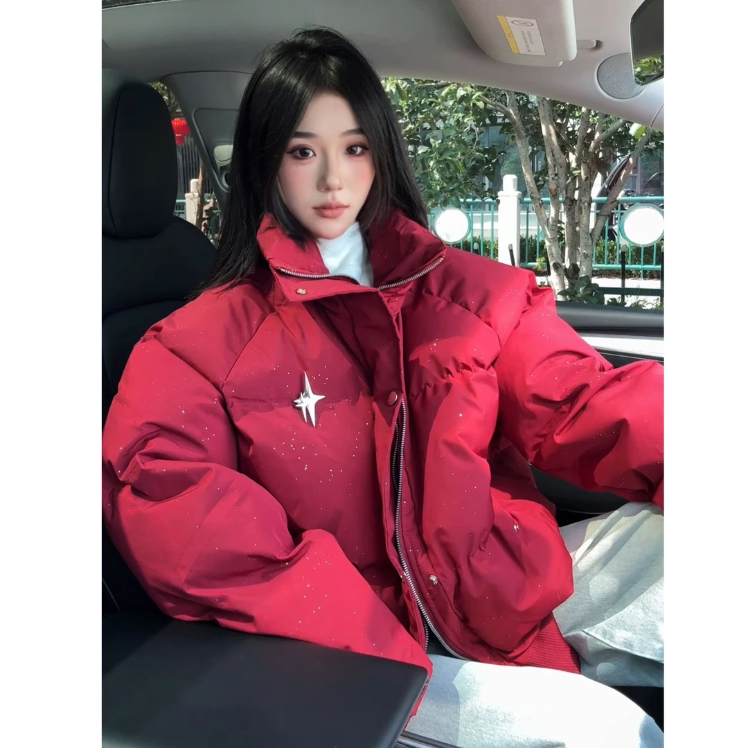 美式高街满天星棉服男款冬季时尚外套潮牌痞帅棉袄面包服短款棉衣