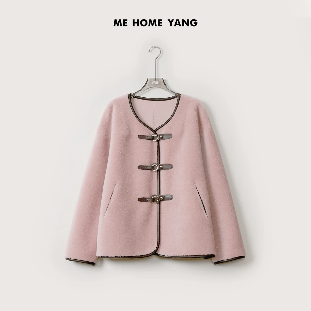 ME【胭脂粉雪】100绵羊毛直立短毛绒感保暖百搭毛毛外套MEQA4483