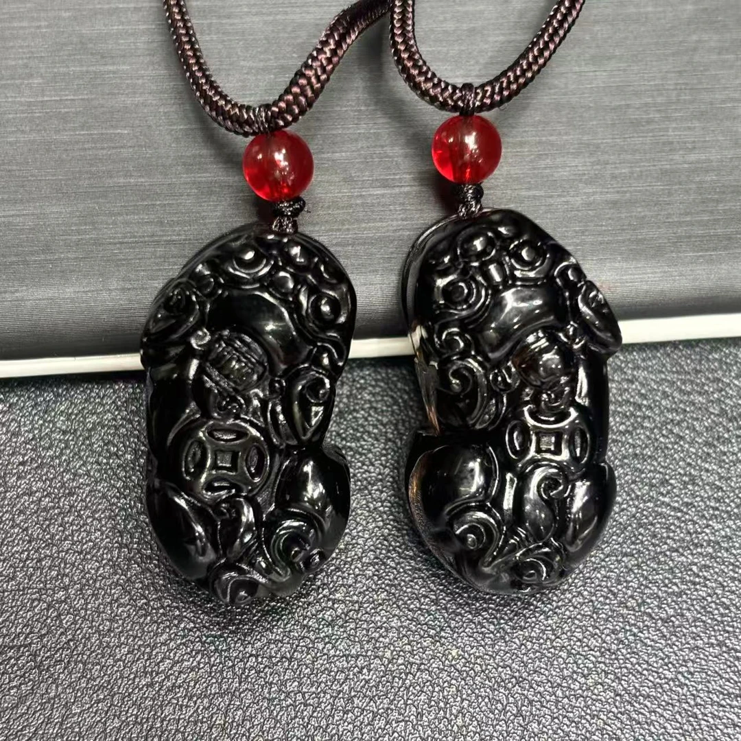 c11178天狼星黑晶冰貔貅黑曜岩吊坠配绳-多样性只发一件