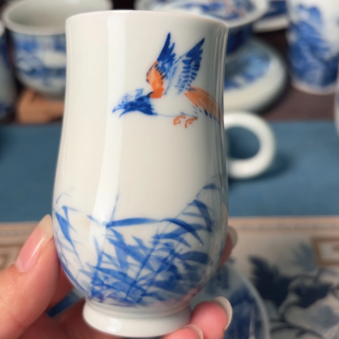 陶柴窑青花瓷写意杯