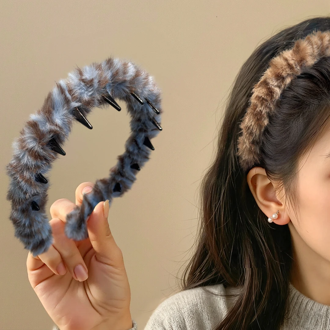 儿童可爱毛绒带齿发箍防滑不伤发头秋冬纹理公主风气质毛茸茸发饰