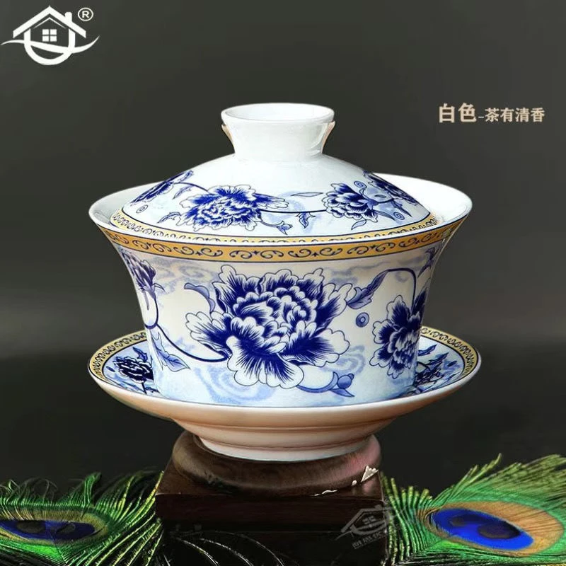 2024新款临夏青海八宝茶盖碗子三件套茶杯三才碗三炮台寸盖碗茶具