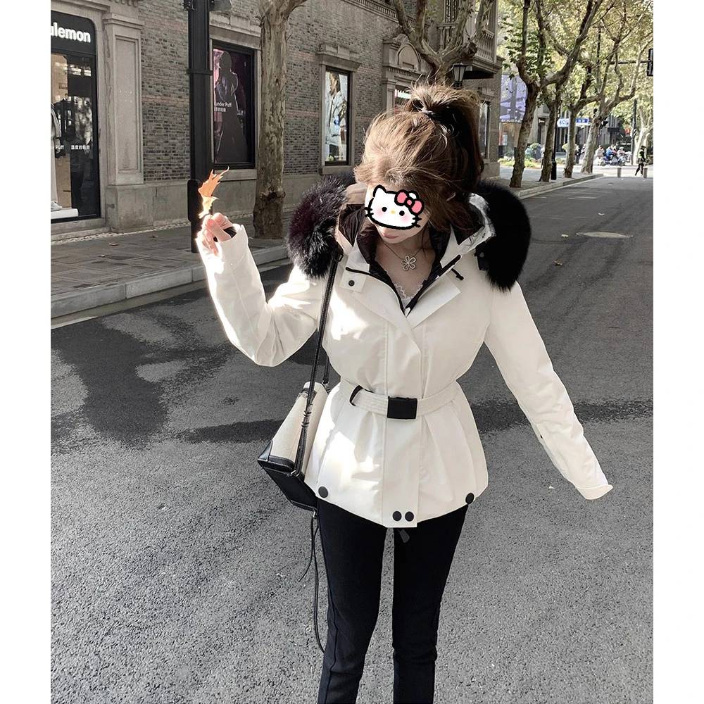 【现货】连帽棉服女款冬季2025新款高级感收腰显瘦滑雪派克服外套