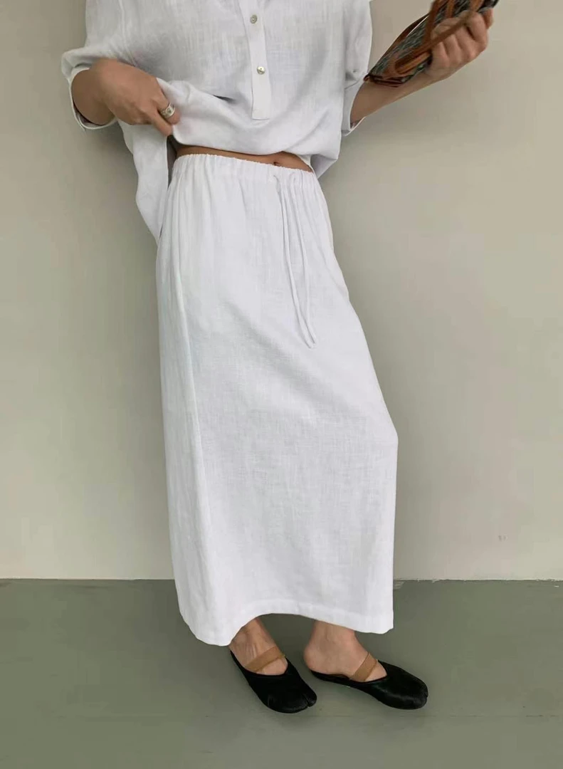 LIS&AZ-苎麻开衩抽绳半裙XQNJ2411210