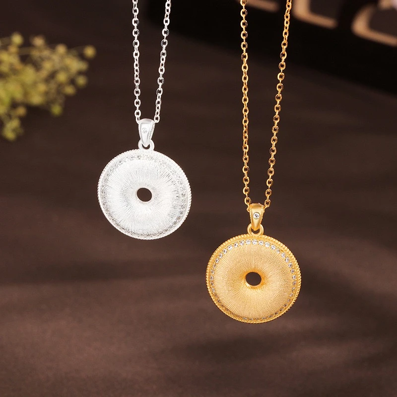 云银雪山 坠链均足银 XD190【拉丝平安扣】足银