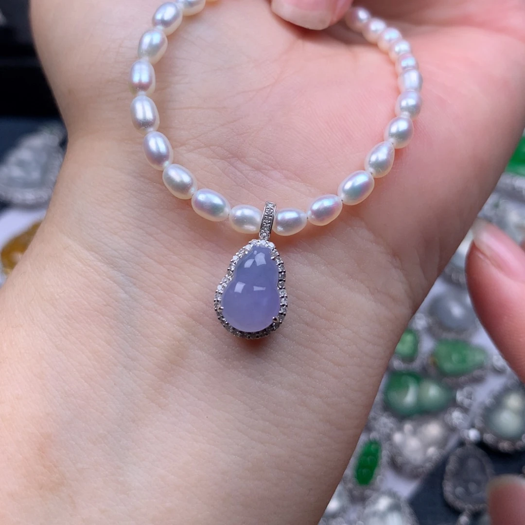 颈饰18K金镶嵌翡翠紫葫芦滴流