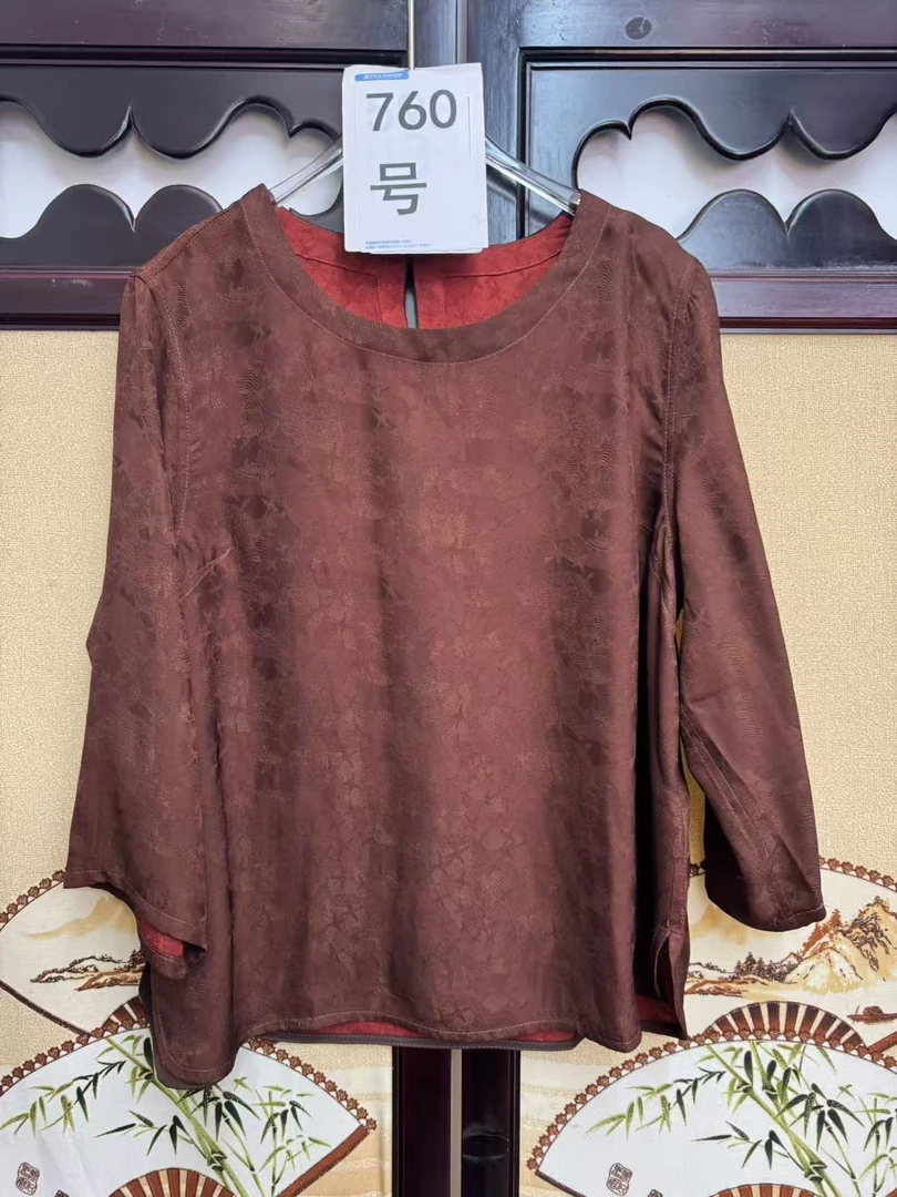 【760】印染常规款花纹打底小衫气质中老年女装