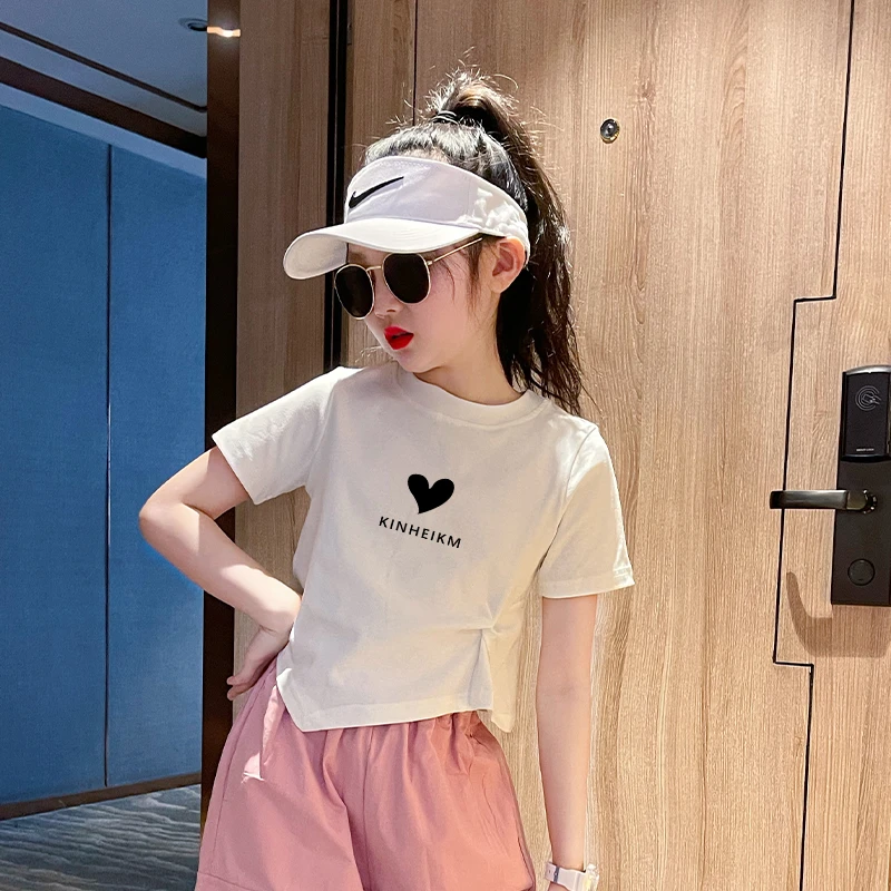 【陈思晨】纯棉女童修身t恤半袖夏装短袖T恤新款中大童洋气休闲上衣