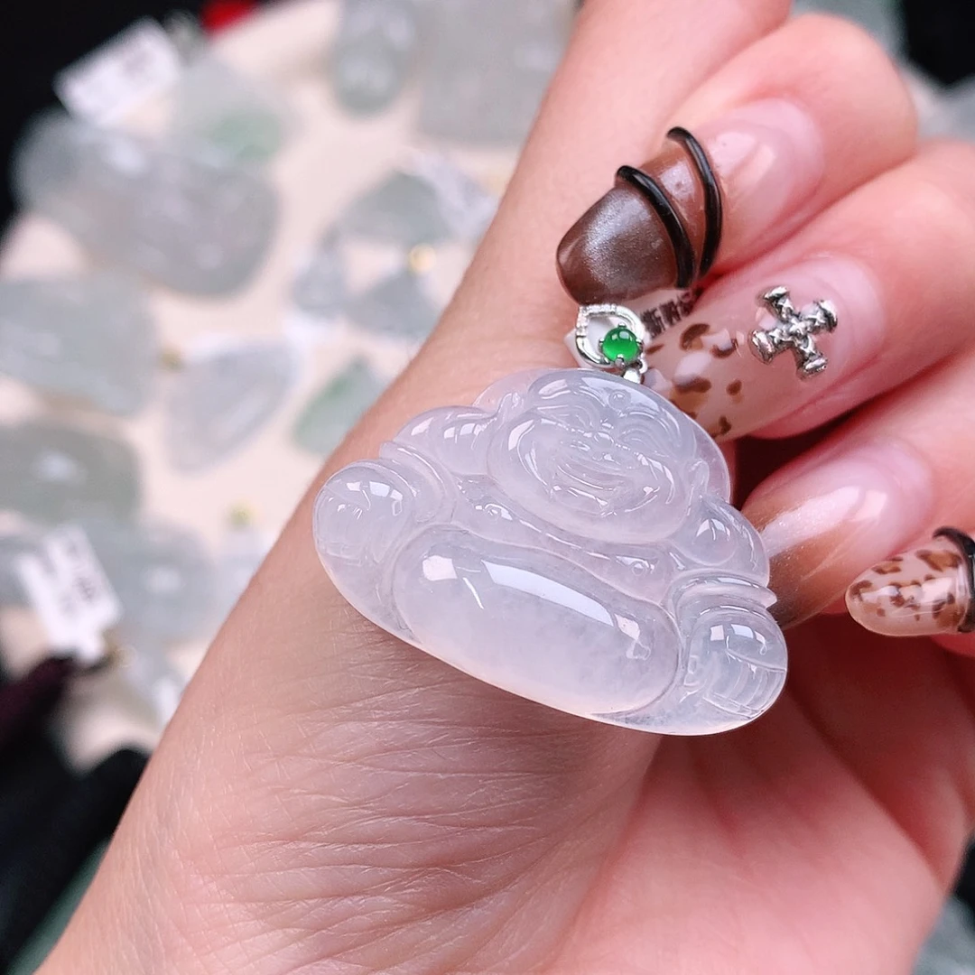 翡翠颈饰18K金镶嵌冰佛29、22，33，6