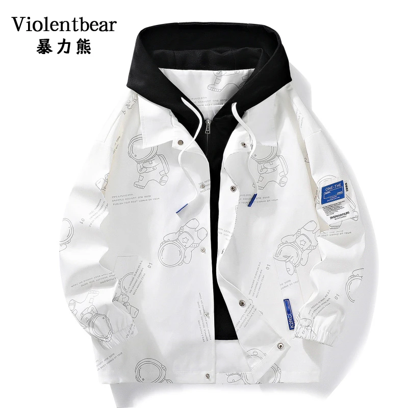 暴力熊潮牌连帽夹克2025开春季新款加绒加厚秋冬季假两件休闲外套