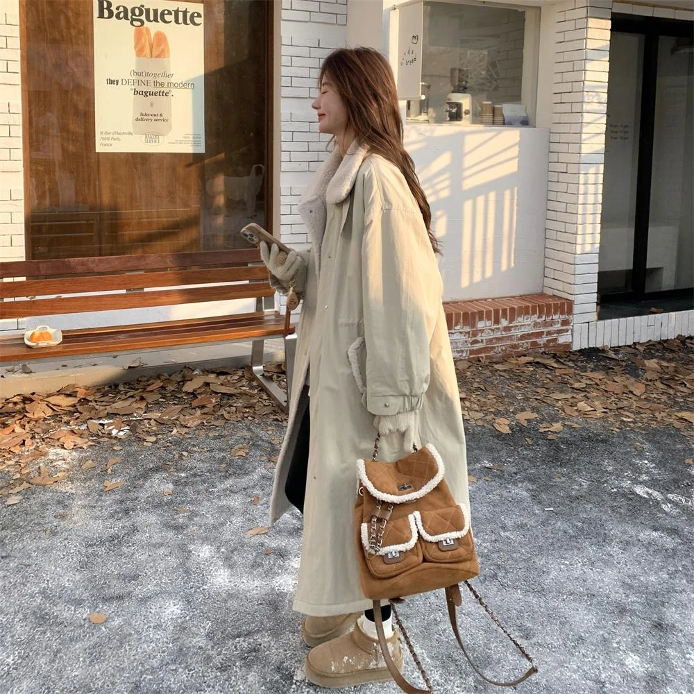 羊羔毛领中长款派克服女冬季新款工装棉服韩系棉衣爆款时尚大衣