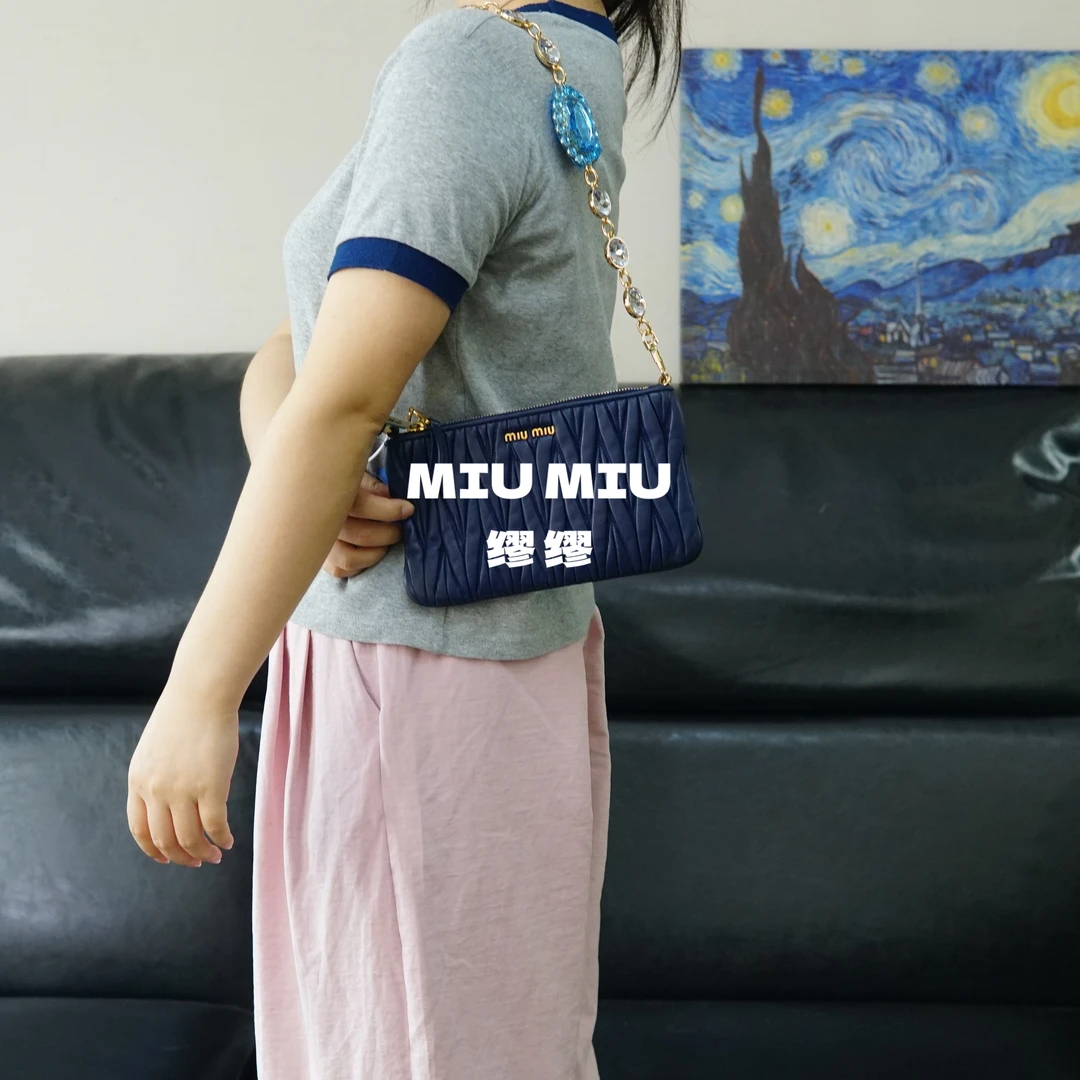 95新 MIU MIU/缪缪 藏蓝金标链条包/YW05507014/7014母亲节礼物