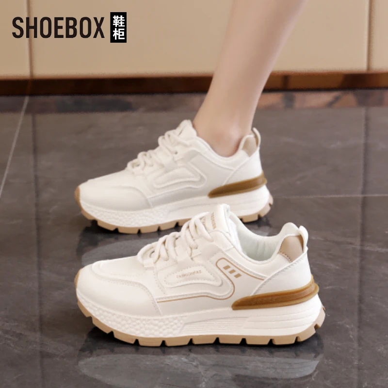 SHOEBOX鞋柜厚底阿甘鞋女2025秋冬新款时尚百搭软皮舒适运动鞋女