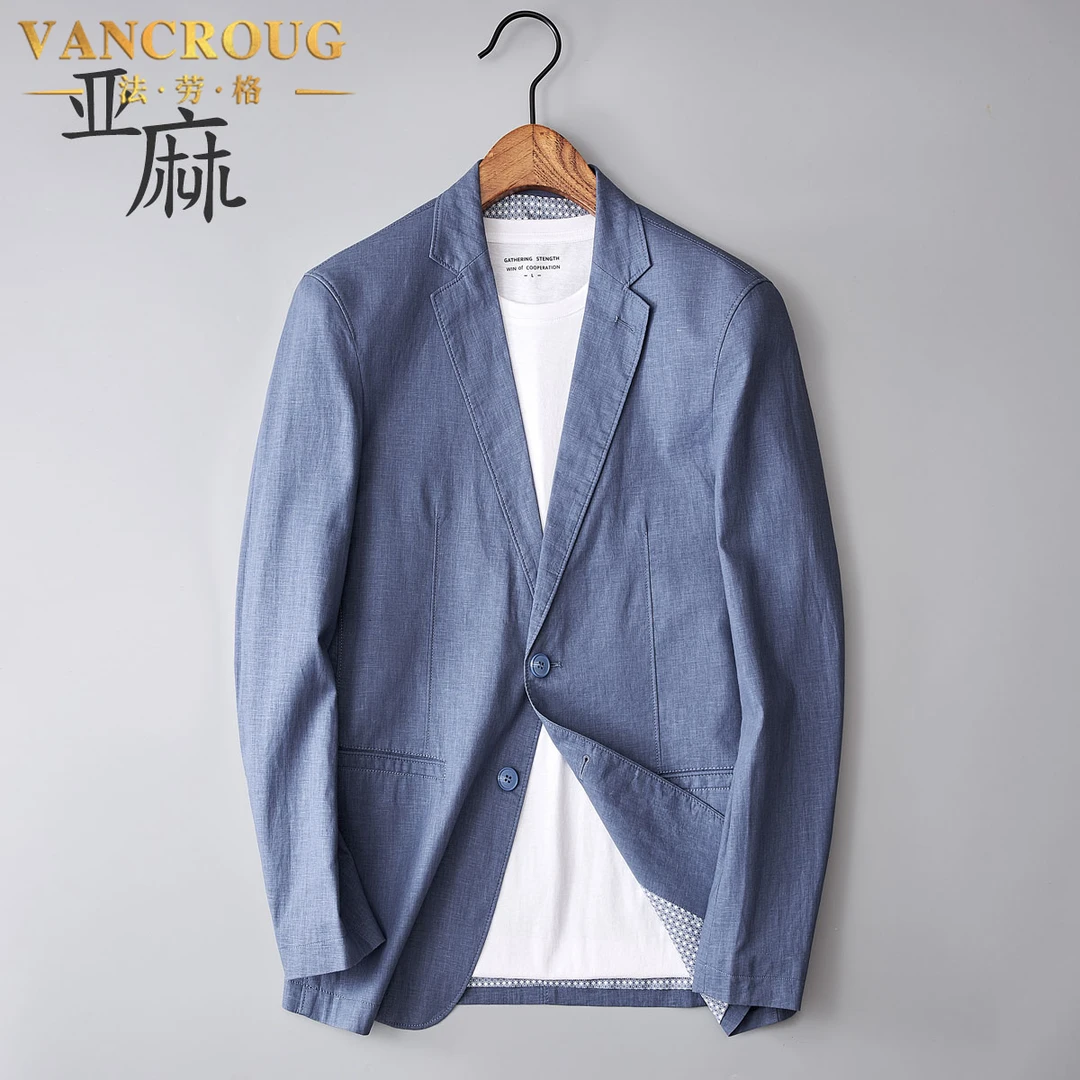 VANCROUG/法劳格西服男士春夏薄款修身韩版复古商务休闲防晒上衣