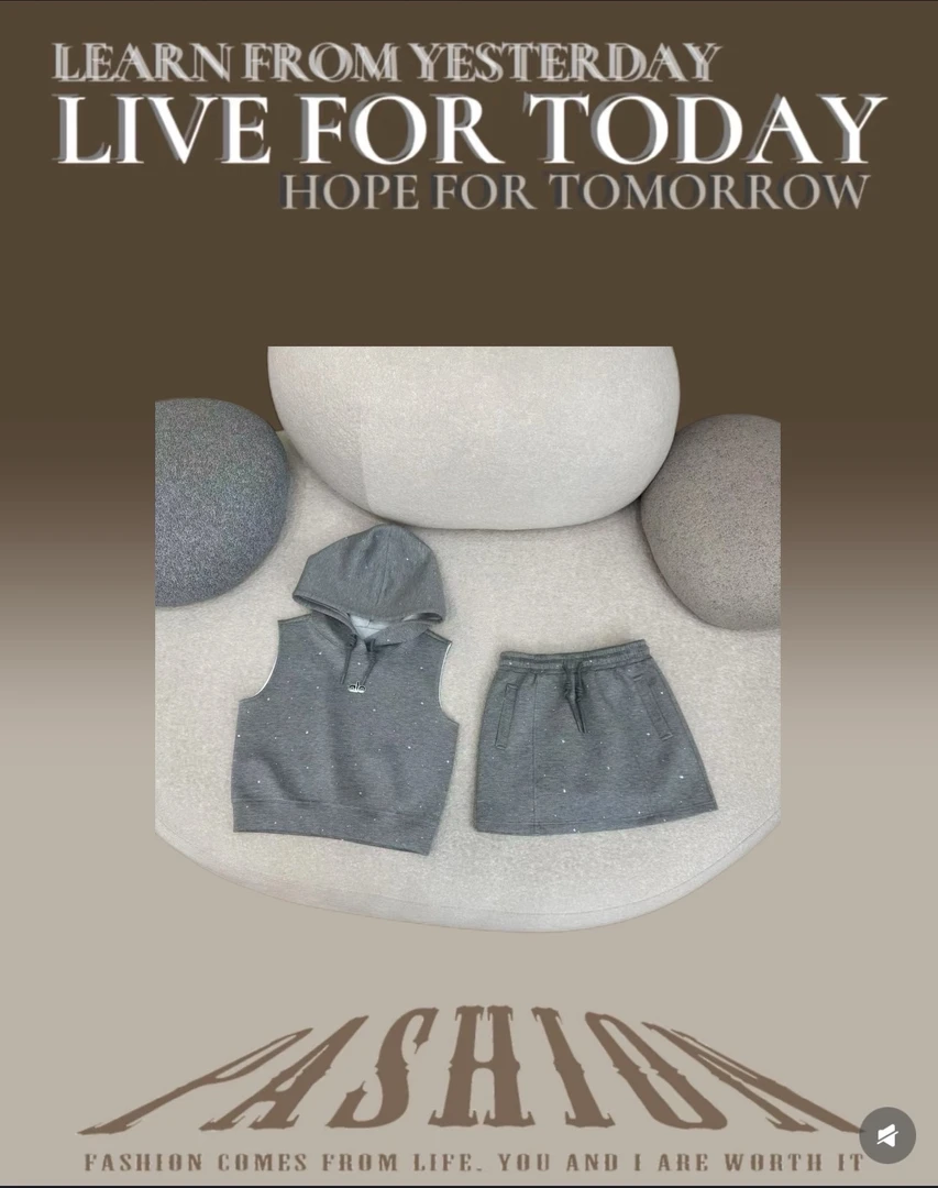 「闪耀星辰」气质轻奢时尚设计师高定韩版休闲连帽无袖套装SYXC473