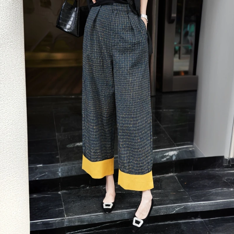 POPULARYW【萤森渡】Z·R上品屋 气质时髦通勤格纹松紧腰休闲长裤