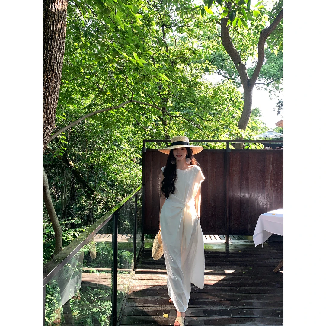 UQS夏季透气女装套装2025新款夏季大理度假风连衣裙法式显瘦裙子