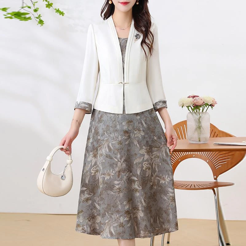 2025春秋装新款小西服外套上衣搭配背心连衣裙时尚两件套装裙女装
