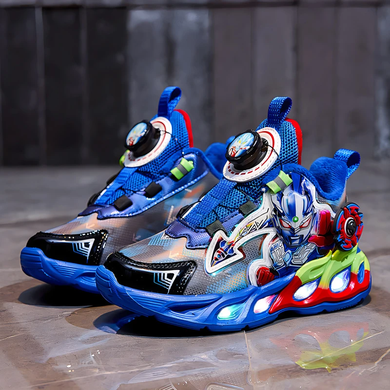 男孩冬季潮流新款加绒保暖炫酷发光亮灯鞋儿童超轻软底跑步运动鞋