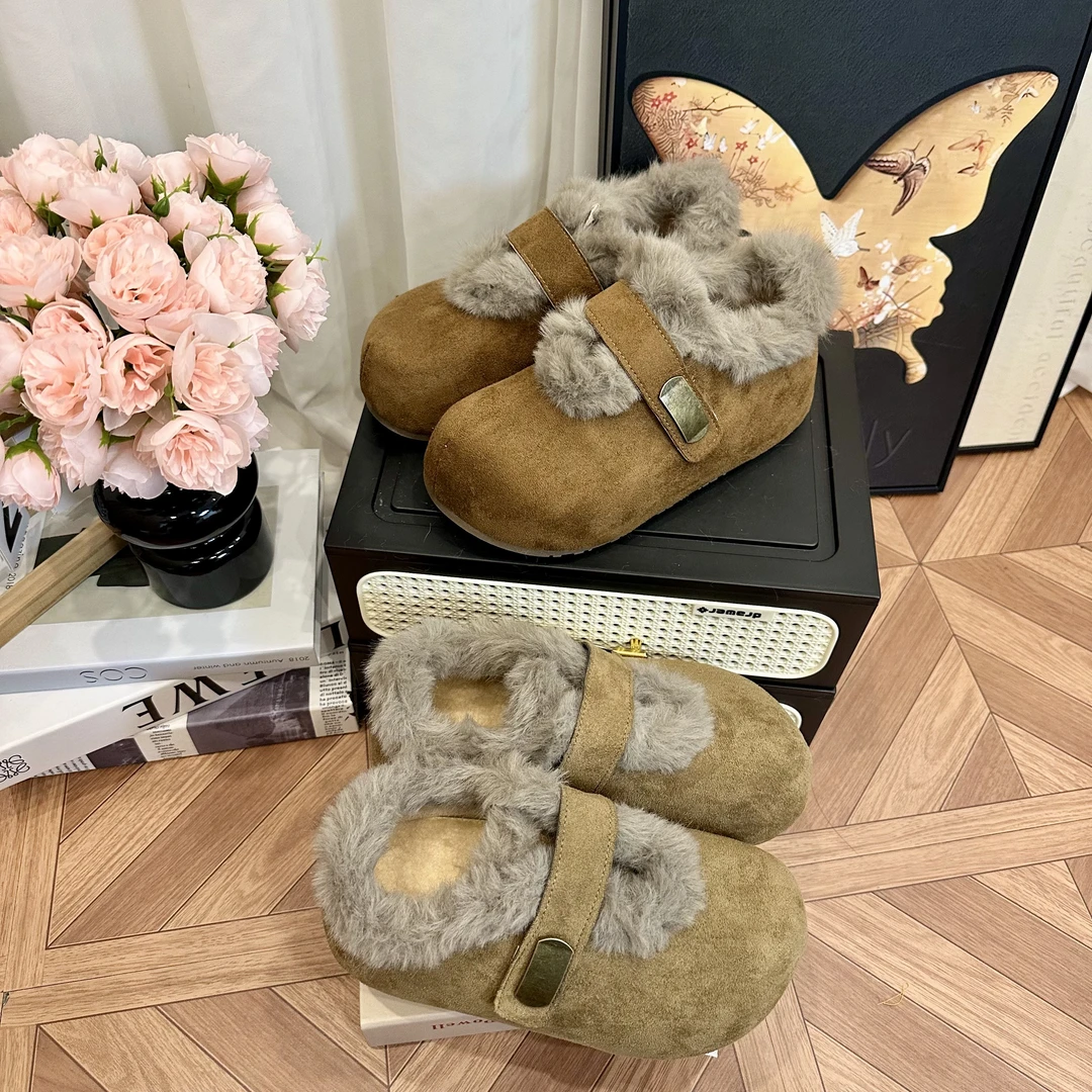 2025秋冬新款复古5CM勃肯鞋女潮百搭舒适全包毛毛韩版时尚棉鞋