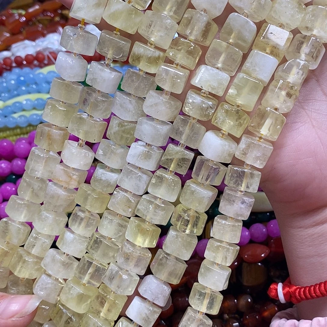 玛瑙/玉髓未镶嵌珠宝半成品柠檬黄水晶垛珠一条卡13mm