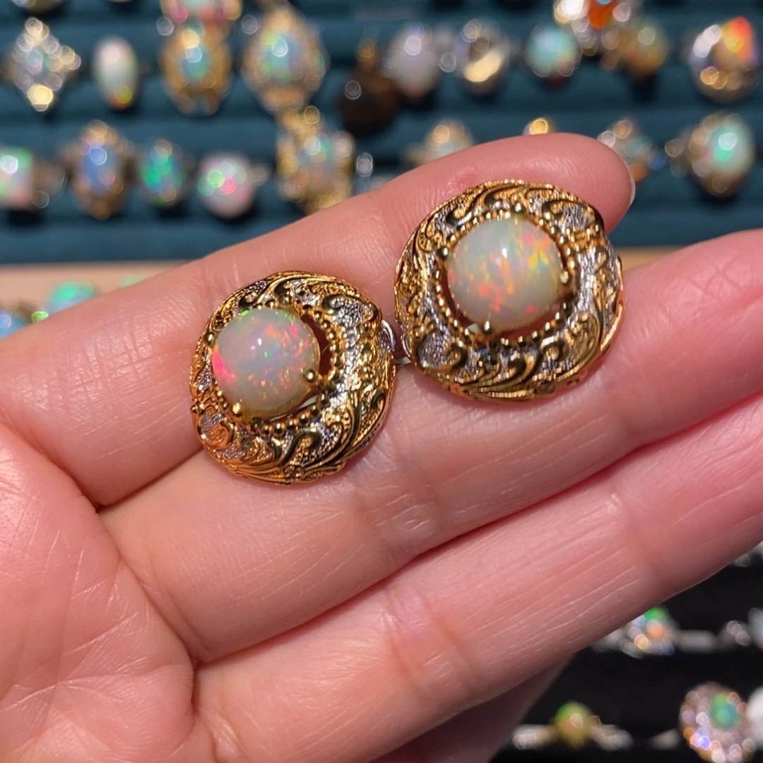 欧泊银S925镶嵌耳饰