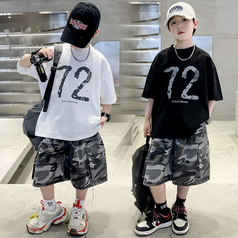 男童夏装套装2025新款潮儿童短袖t恤两件套男孩衣服夏季帅气时髦