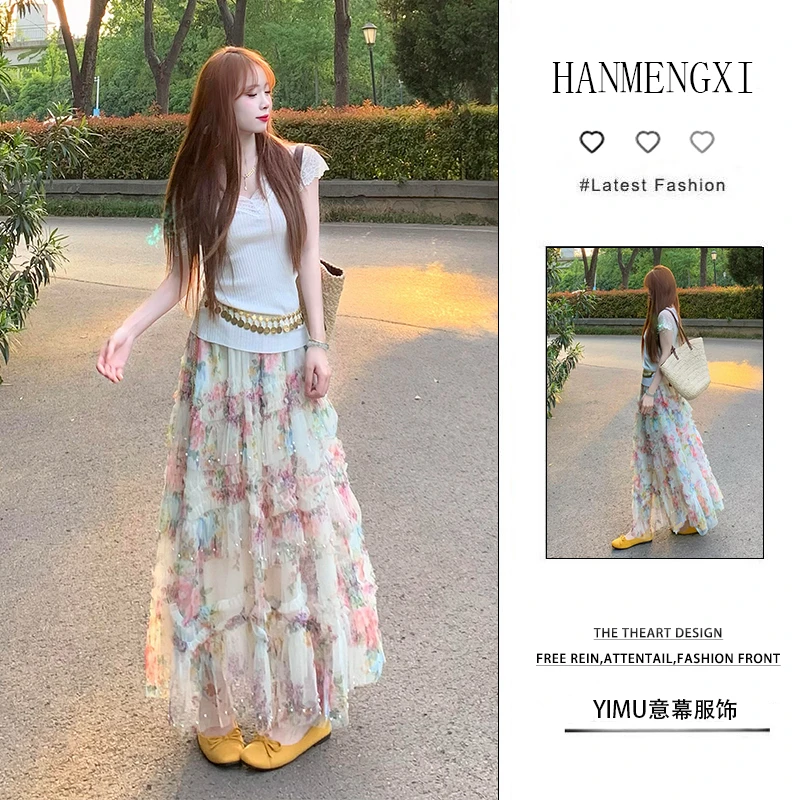 夏季一整套女装2025年新款韩版减龄休闲时尚短袖上衣半身裙两件套