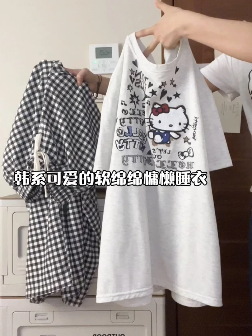 睡衣女夏季薄款短袖棉布2025新款可爱春秋甜美家居服两件套装猫咪