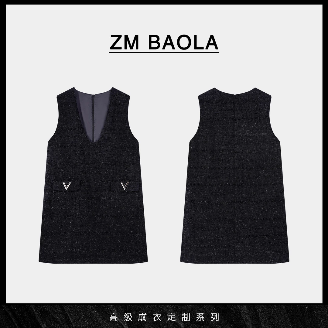 ZM BAOLA【峰芒】纹理感小香风口袋V字装饰无袖连衣裙SY0905-M2