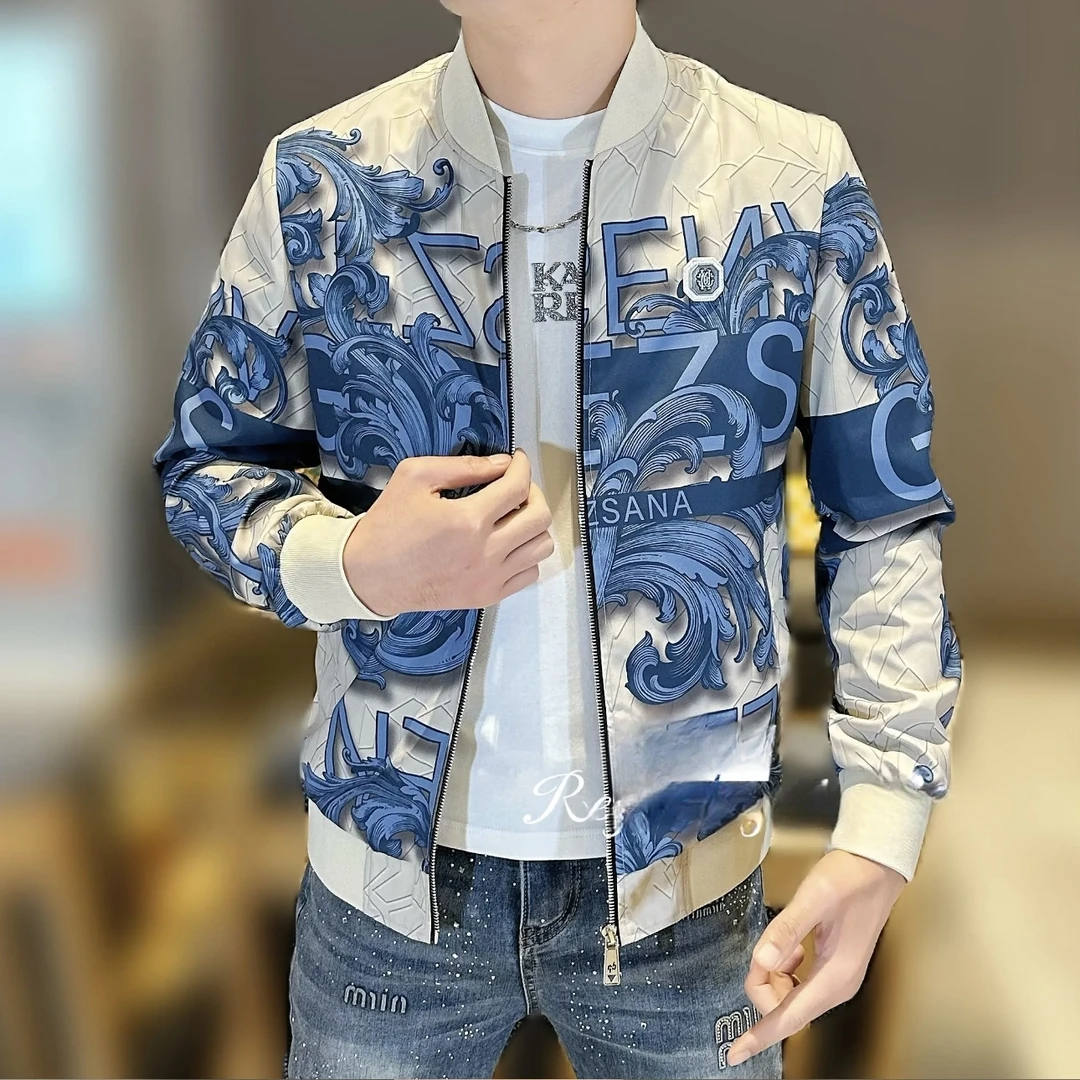 LUYEWEGER/路约威格秋季新款潮牌重工印花夹克男修身百搭休闲外套